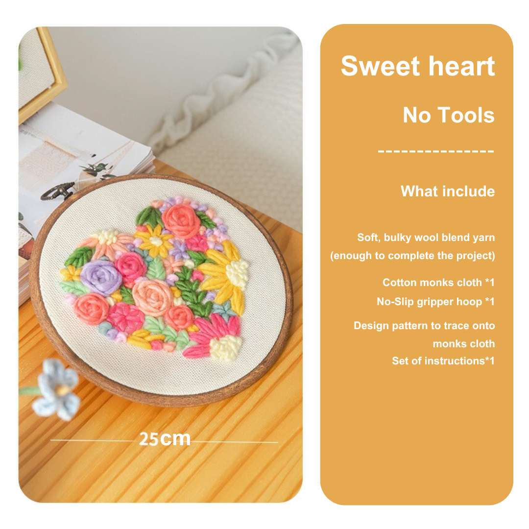 PuddingCase Beginner Punch Needle Embroidery Kit - Easy DIY Sweet Heart No Tools