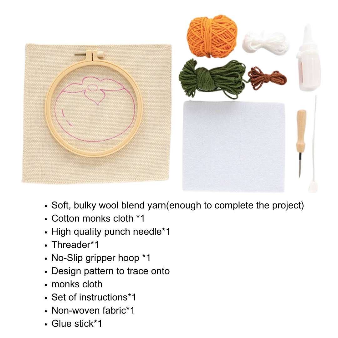 Pudding Case Beginner Punch Needle Embroidery Kit - Easy DIY Mug Coaster Persimmon