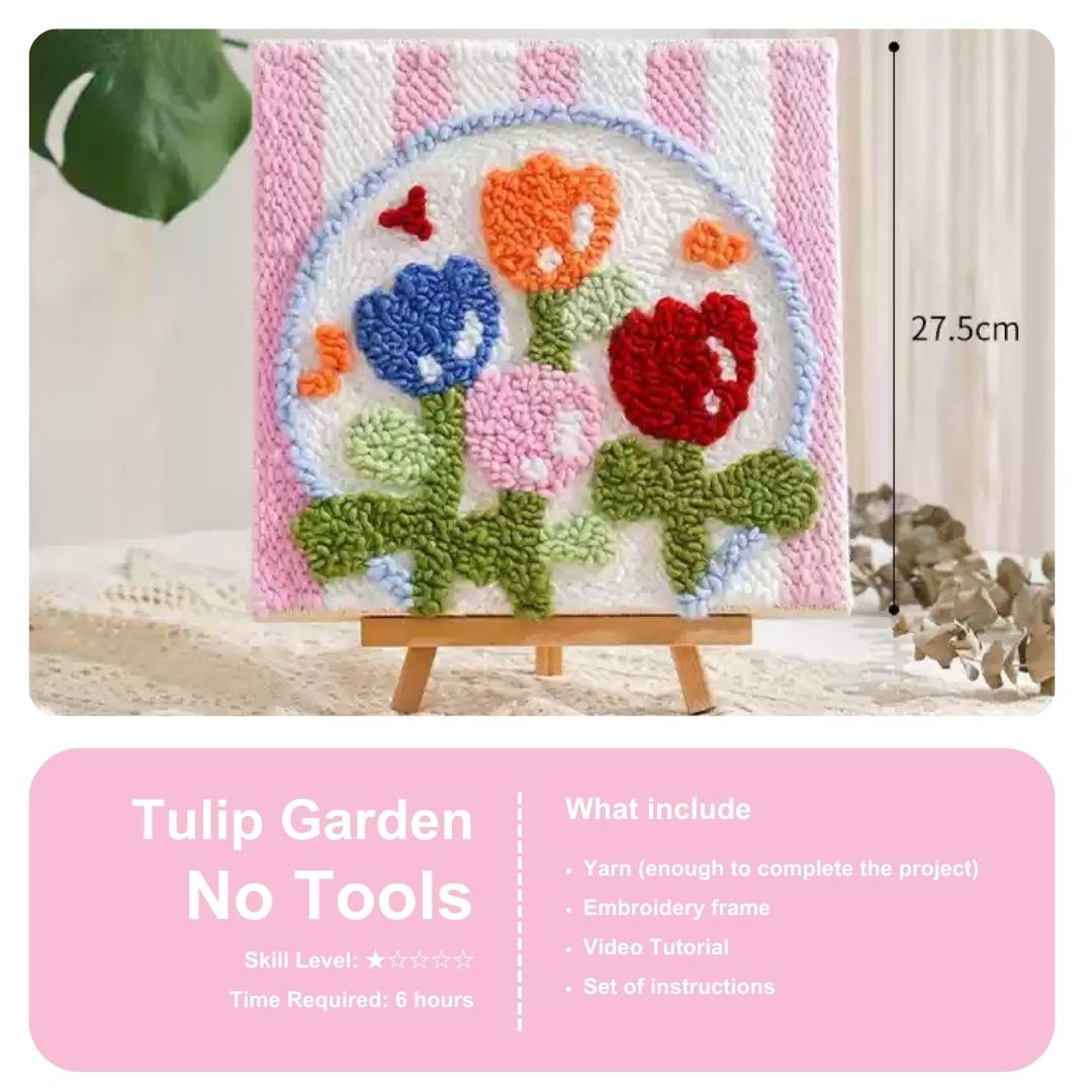 Beginner Punch Needle Embroidery Kit - Easy DIY Tulip Garden No Tools