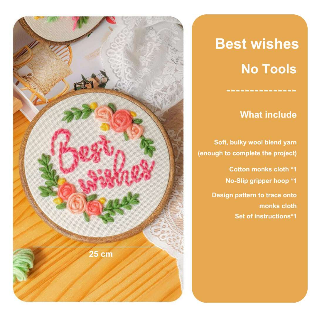 Best Wishes punch needle kit as a thoughtful gift idea, featuring complete tools and materials for DIY embroidery
