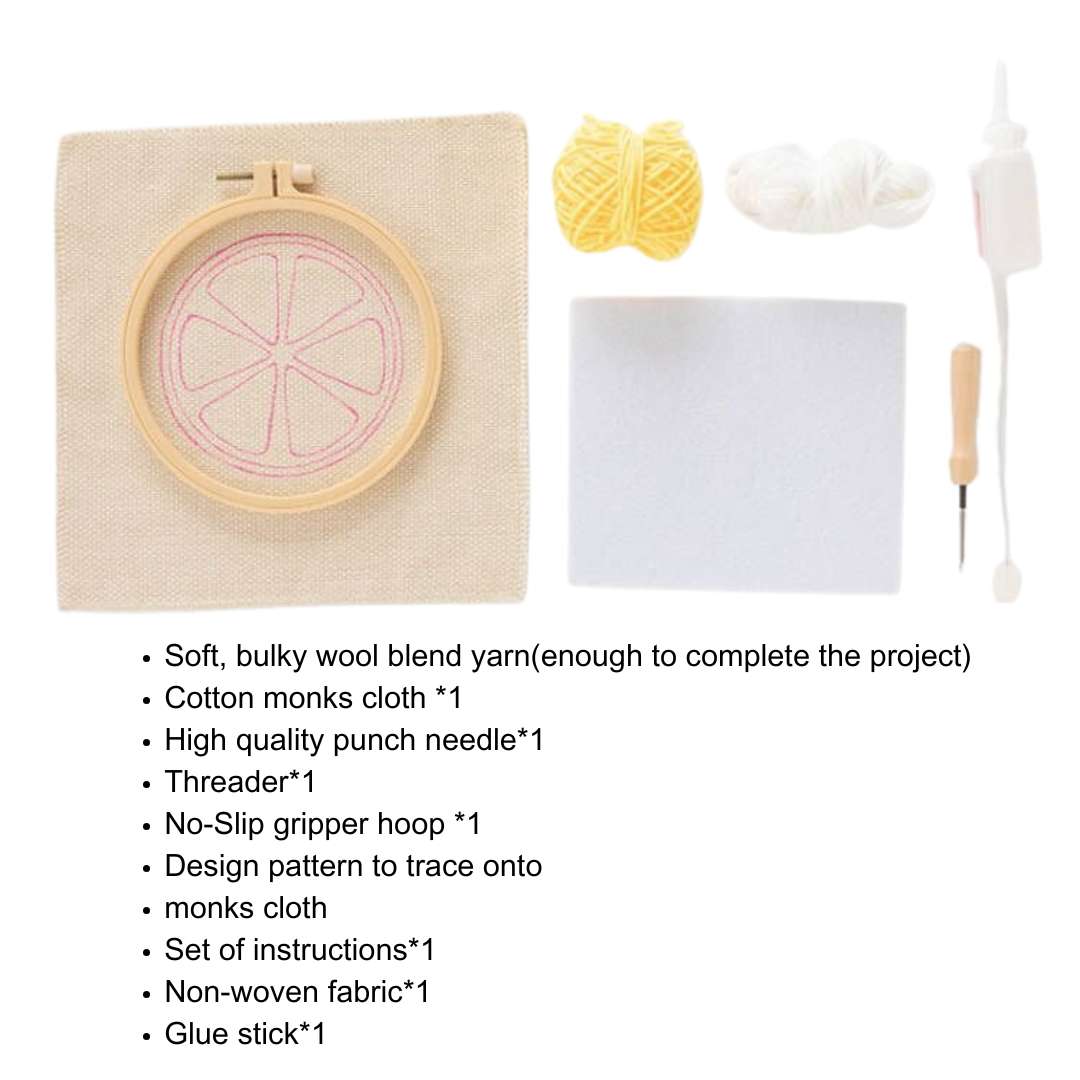 Pudding Case Beginner Punch Needle Embroidery Kit - Easy DIY Mug Coaster Lemon