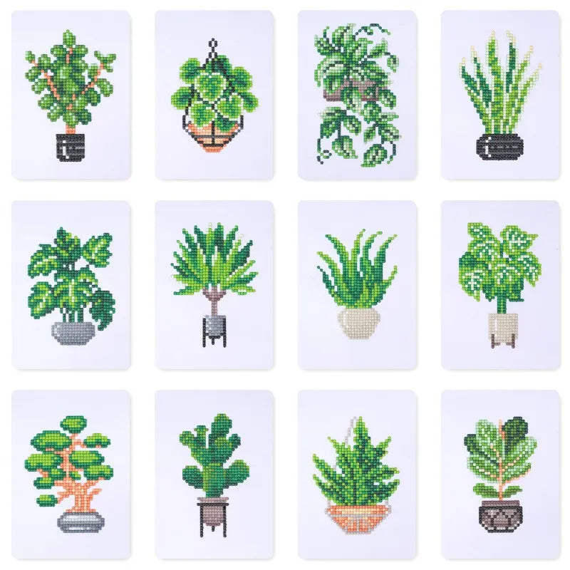 PuddingCase 12-Piece Mini Plant Diamond Painting Kit for Beginners