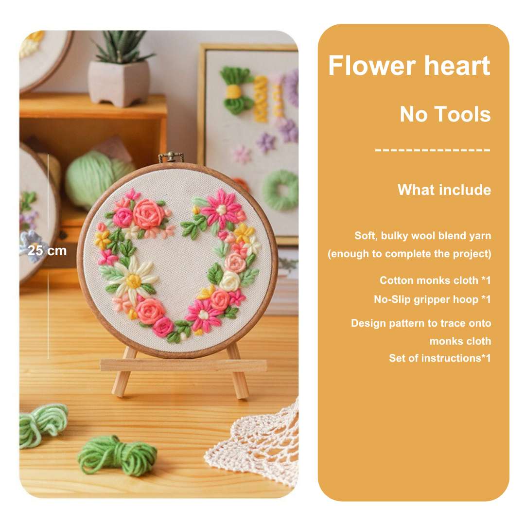 PuddingCase Beginner Punch Needle Embroidery Kit - Easy DIY Heart No Tools