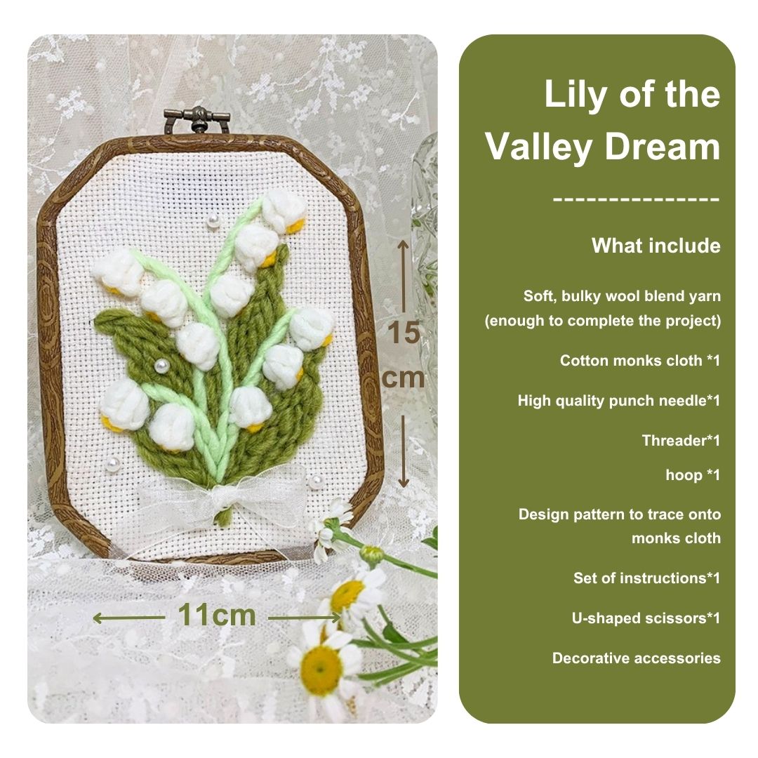 [New] Beginner Punch Needle Embroidery Kit - Easy DIY Summer Floral Collection Include Lily of the Valley Dream