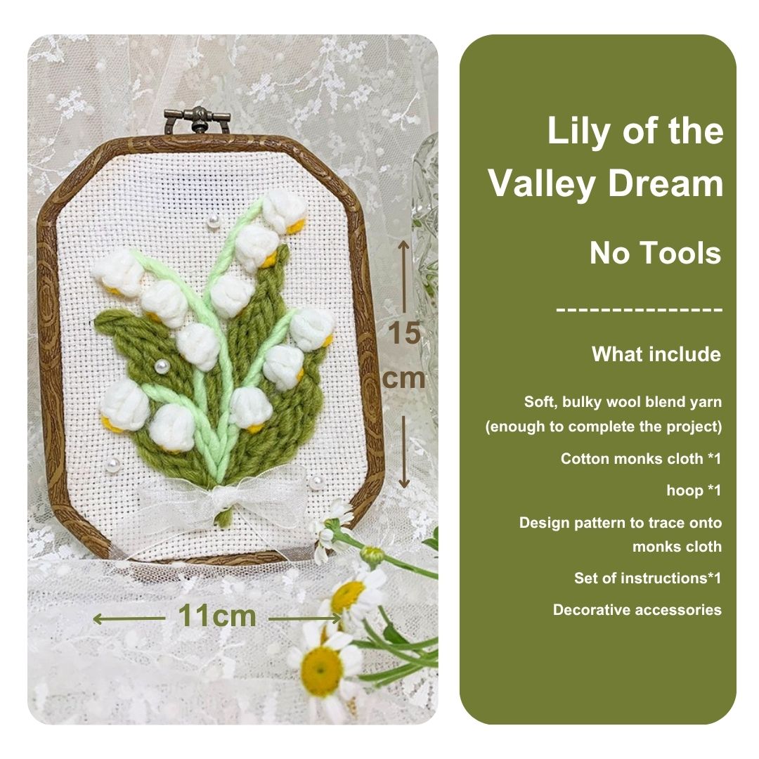 [New] Beginner Punch Needle Embroidery Kit - Easy DIY Summer Floral Collection No Tools Lily of the Valley Dream