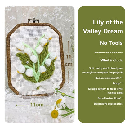 [New] Beginner Punch Needle Embroidery Kit - Easy DIY Summer Floral Collection No Tools Lily of the Valley Dream