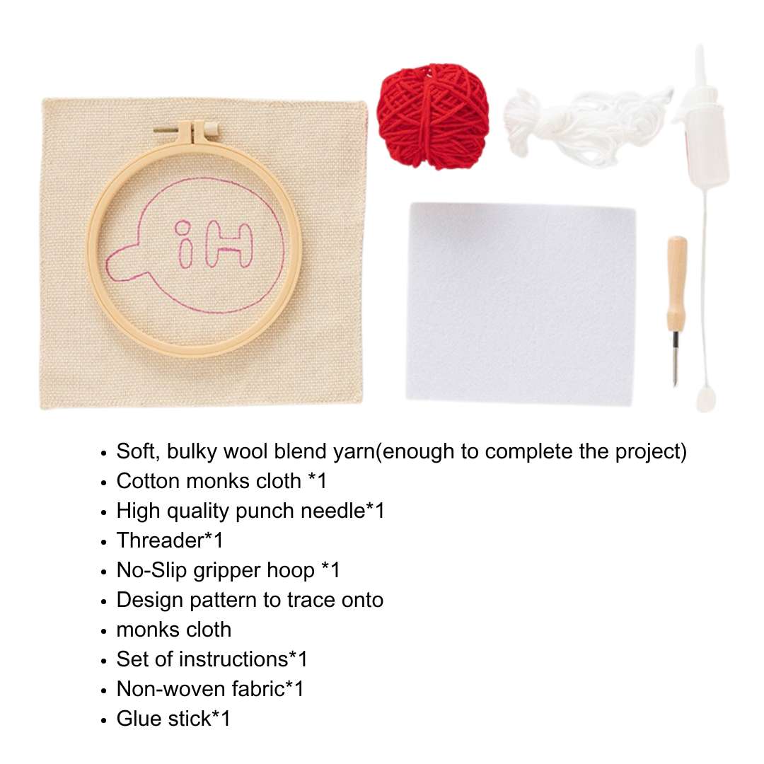 Pudding Case Beginner Punch Needle Embroidery Kit - Easy DIY Mug Coaster Say Hi