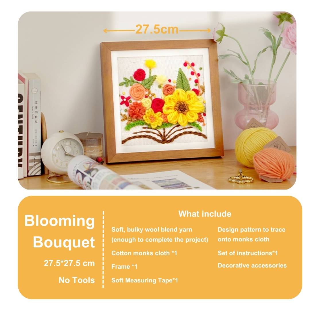 Beginner Punch Needle Embroidery Kit Blooming Bouquet -  Easy DIY No Tools