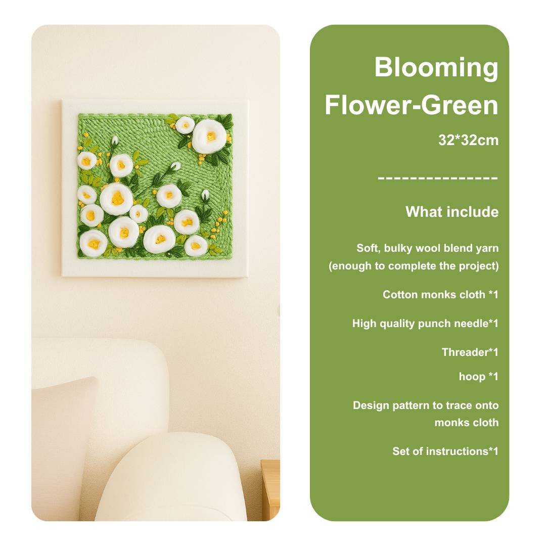 Beginner Blooming Garden Series Pink & Green Floral Punch Needle Kit - Easy Diy Gift Green - Include Tools