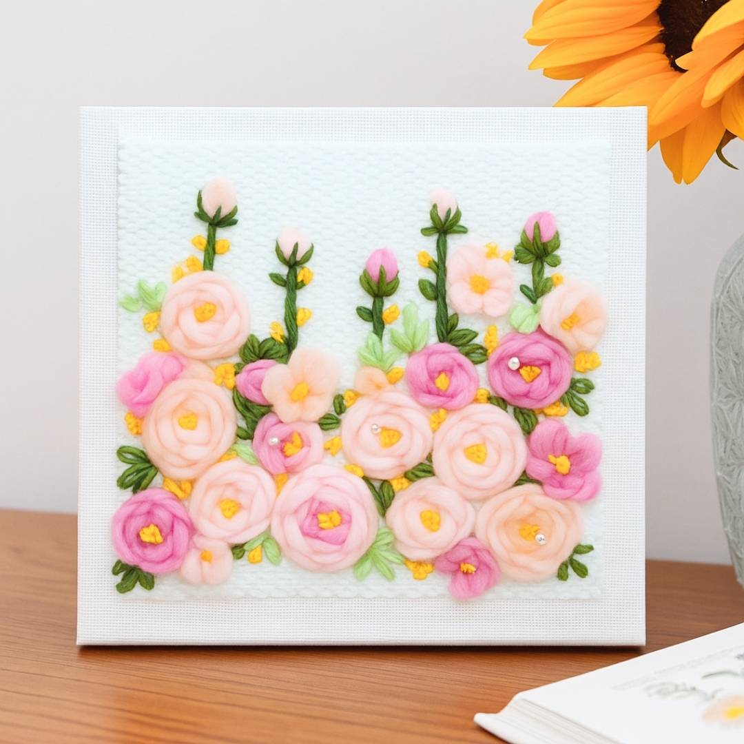 Beginner Blooming Garden Series Pink & Green Floral Punch Needle Kit - Easy Diy Gift