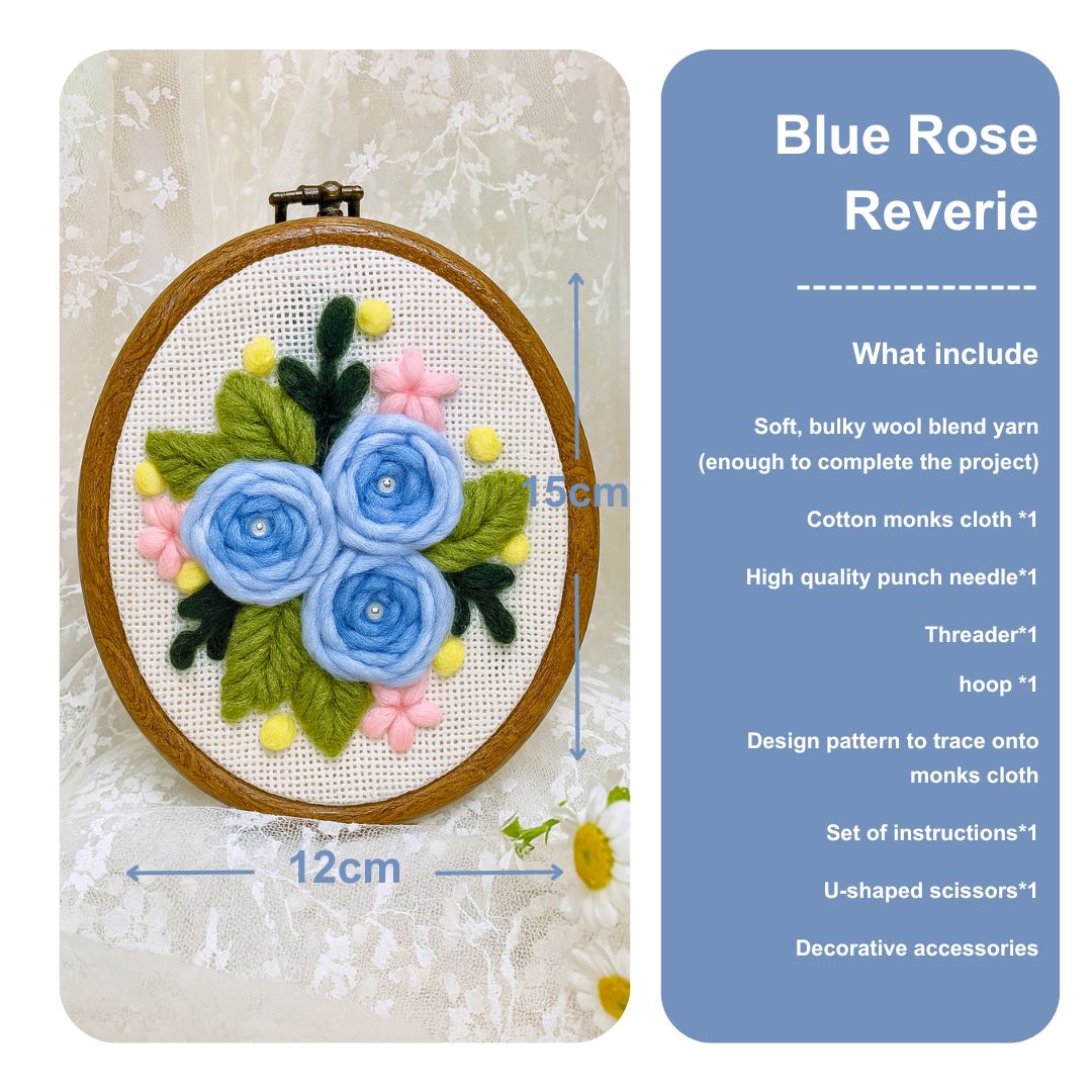 [New] Beginner Punch Needle Embroidery Kit - Easy DIY Summer Floral Collection Include Blue Rose Reverie
