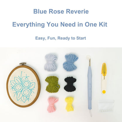 [New] Beginner Punch Needle Embroidery Kit - Easy DIY Blue Rose Reverie