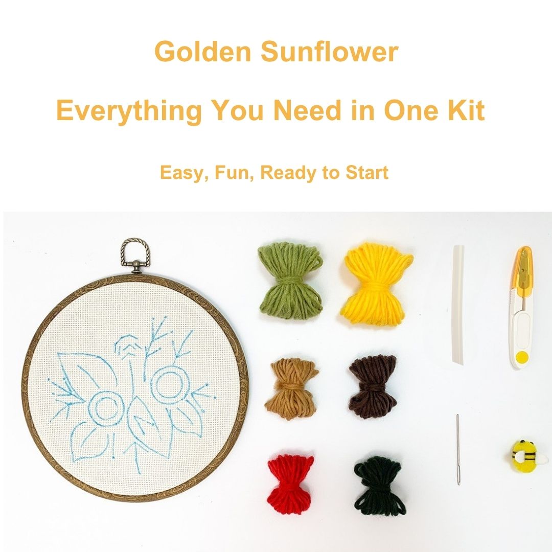 [New] Beginner Embroidery Kit - Easy DIY Golden Sunflower