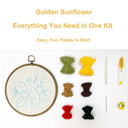[New] Beginner Embroidery Kit - Easy DIY Golden Sunflower