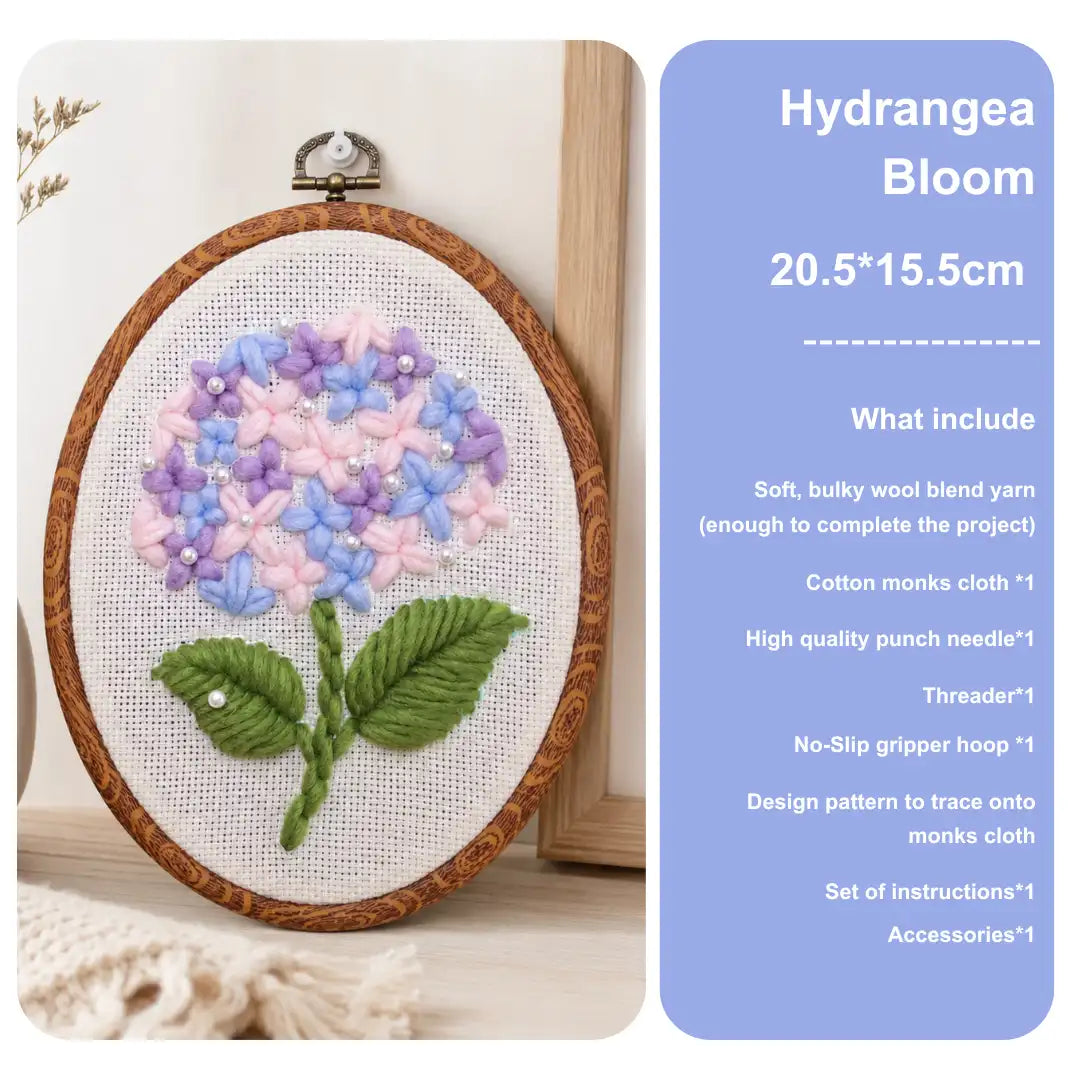 Easy DIY Craft For Beginner - Hydrangea Bloom Punch Needle Kit