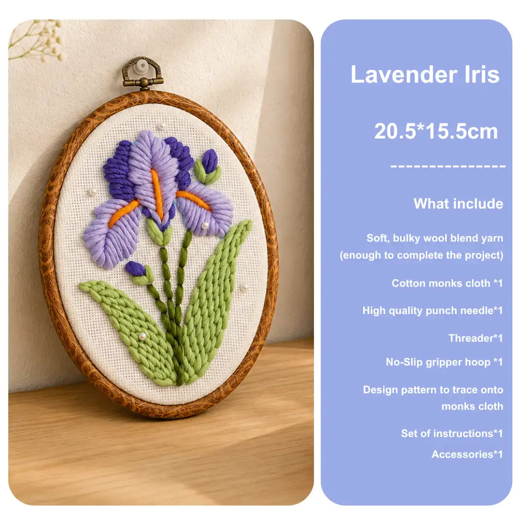 Easy DIY Craft For Beginner - Lavender Iris Punch Needle Kit