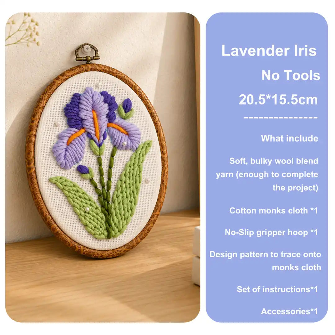 Easy DIY Craft For Beginner - Lavender Iris Punch Needle Kit