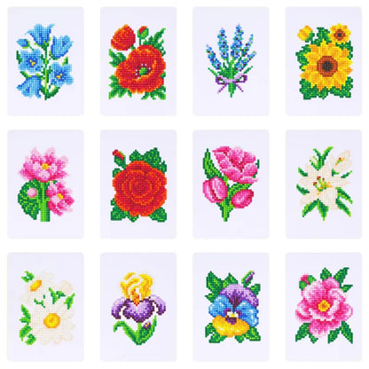 PuddingCase Mini Flower Diamond Painting Kit – 12 Cute Floral Designs