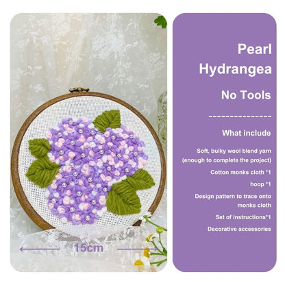 [New] Beginner Punch Needle Embroidery Kit - Easy DIY Summer Floral Collection No Tools Pearl Hydrangea