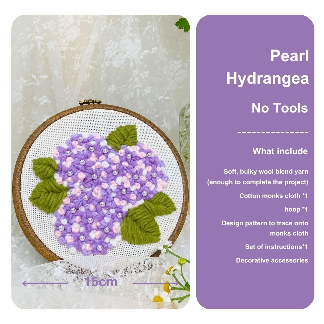 [New] Beginner Punch Needle Embroidery Kit - Easy DIY Summer Floral Collection No Tools Pearl Hydrangea