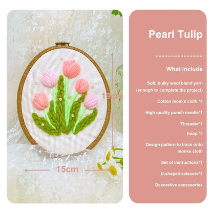 [New] Beginner Punch Needle Embroidery Kit - Easy DIY Summer Floral Collection Include Pearl Tulip