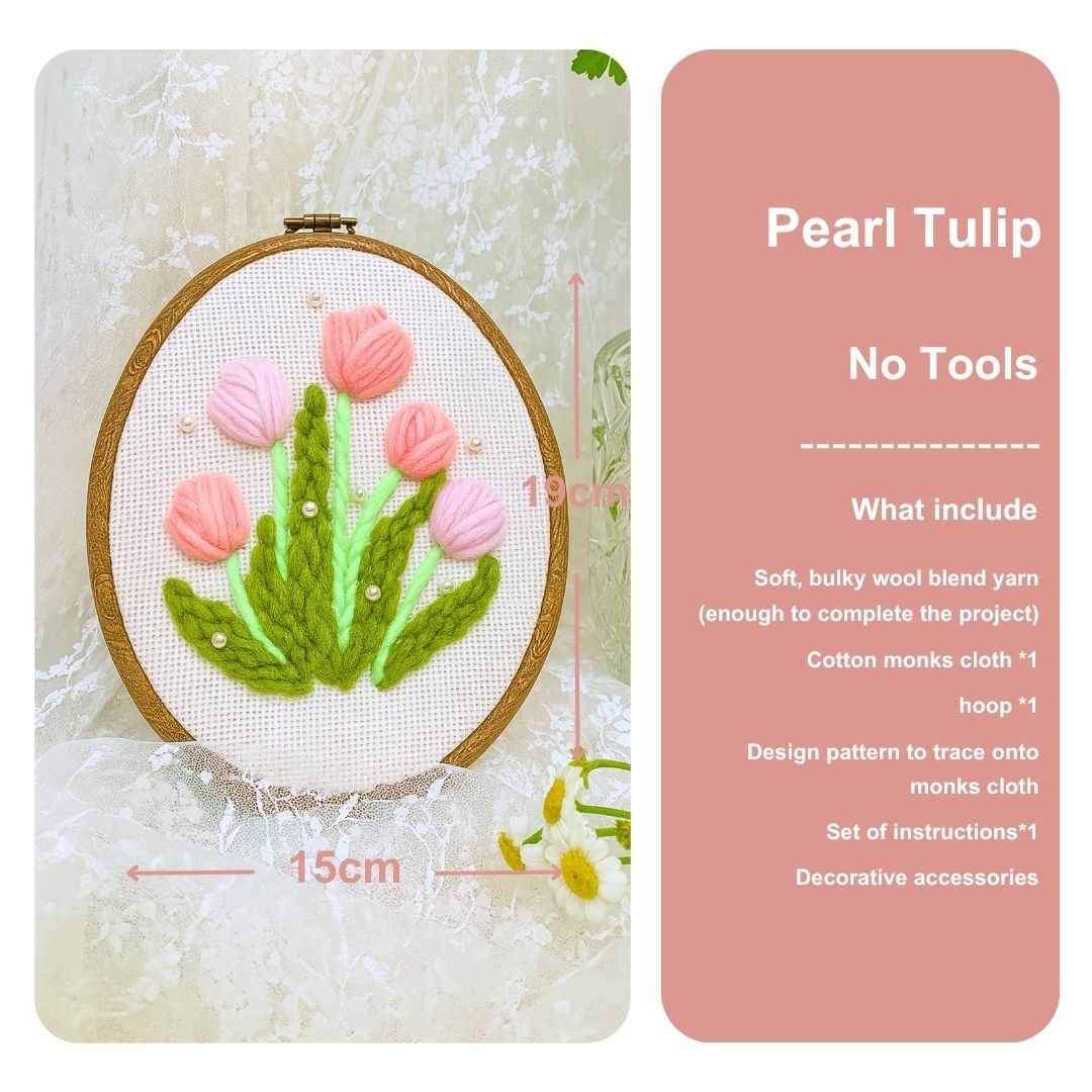 [New] Beginner Punch Needle Embroidery Kit - Easy DIY Summer Floral Collection No Tools Pearl Tulip