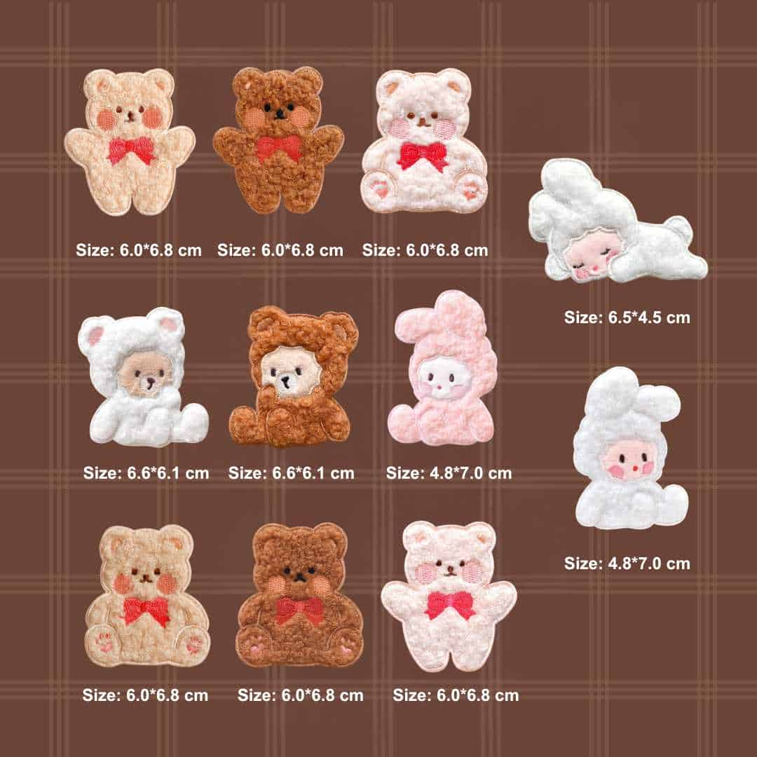 Pudding Case Teddy Bear and Bunny Embroidered Patches - No Ironing Teddy bear and bunny - 11 Patches