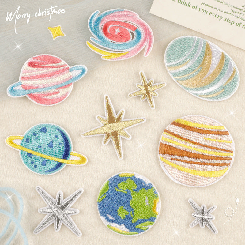 Pudding Case Universe Embroidered Patches Planet and Star Planet and Star - 12 Patches