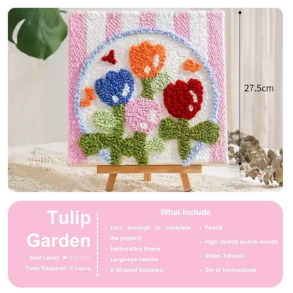 Beginner Punch Needle Embroidery Kit - Easy DIY Tulip Garden Include Tools -For Beginner