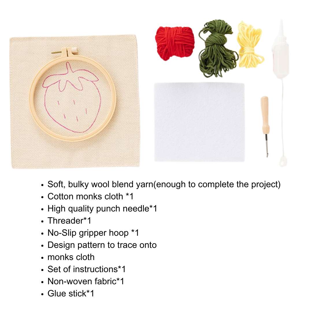 Pudding Case Beginner Punch Needle Embroidery Kit - Easy DIY Mug Coaster Strawberry