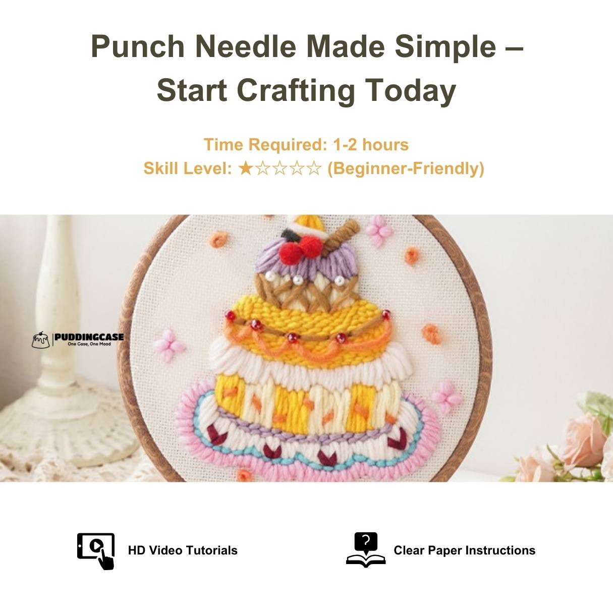 ??Beginner Punch Needle Embroidery Kit - Easy DIY Cake