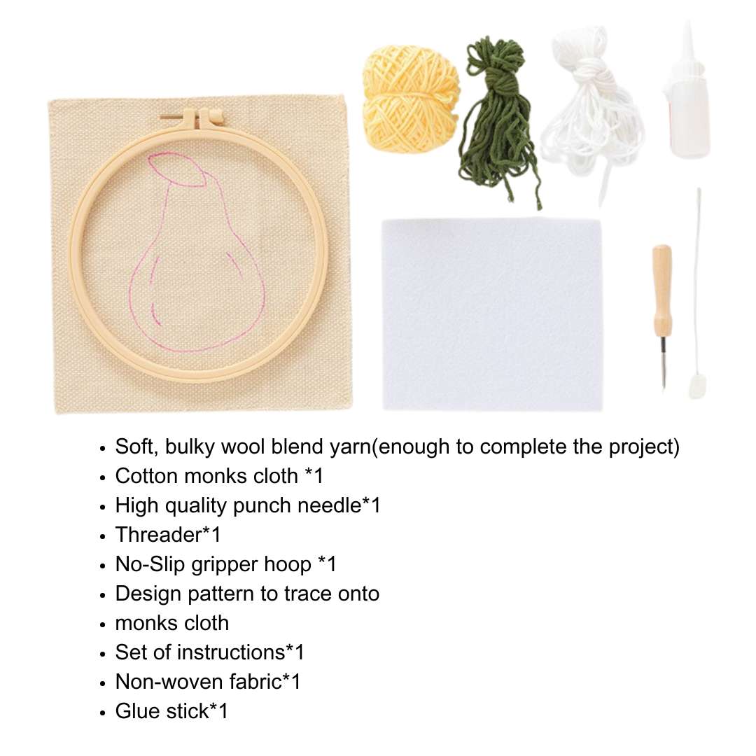 Pudding Case Beginner Punch Needle Embroidery Kit - Easy DIY Mug Coaster Pear