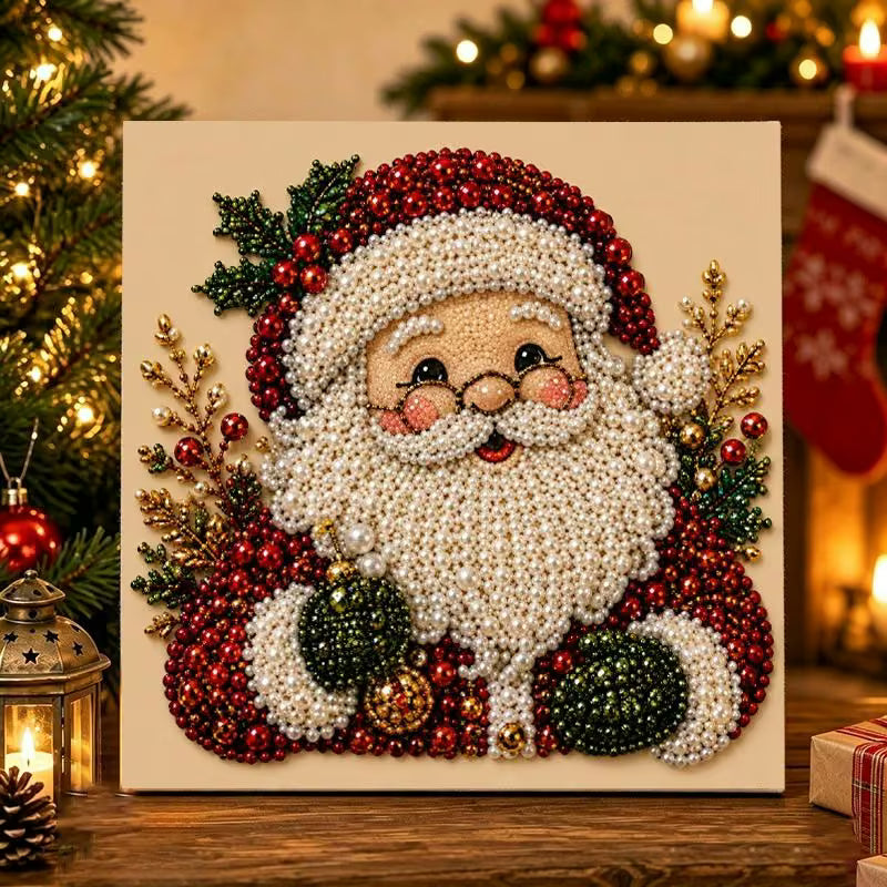 Christmas Santa pearl painting displayed as sparkling seasonal home décor