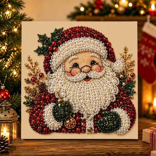 Christmas Santa pearl painting displayed as sparkling seasonal home décor