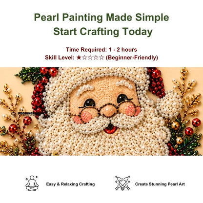Close-up of Christmas Santa pearl painting with beginner-friendly 1 to 2 hour project details