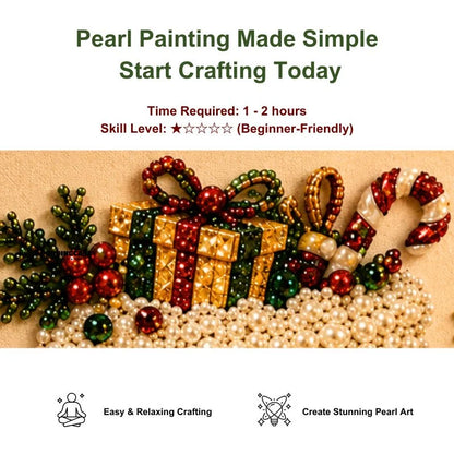 Close-up of Christmas Stocking pearl painting with beginner-friendly 1 to 2 hour project details