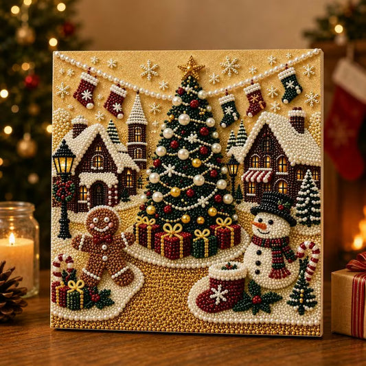 Christmas Village pearl painting displayed as sparkling seasonal home décor