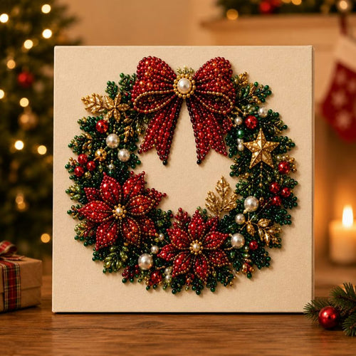 Christmas Wreath pearl painting displayed as sparkling seasonal home décor