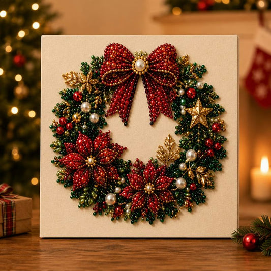 Christmas Wreath pearl painting displayed as sparkling seasonal home décor