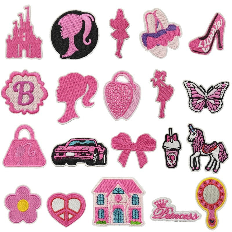 Pudding Case Pink Embroidered Patches Barbie Pink - 20 Patches