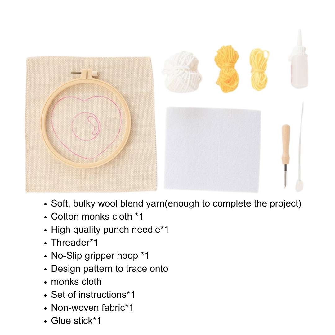 Pudding Case Beginner Punch Needle Embroidery Kit - Easy DIY Mug Coaster Heart-shaped Fried Egg