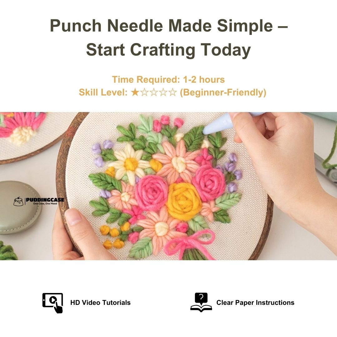 PuddingCase Beginner Punch Needle Embroidery Kit - Easy DIY Bouquet