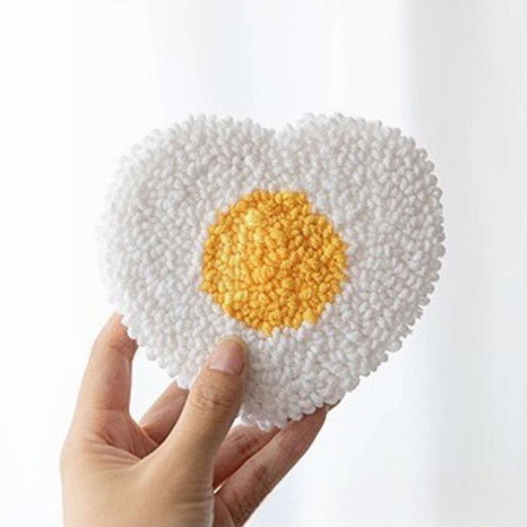 Pudding Case Beginner Punch Needle Embroidery Kit - Easy DIY Mug Coaster Heart-shaped Fried Egg