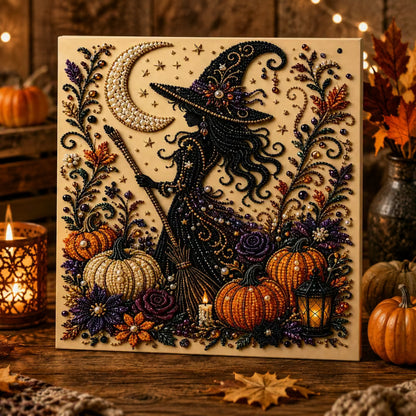 Halloween Witch pearl painting displayed as sparkling seasonal home décor
