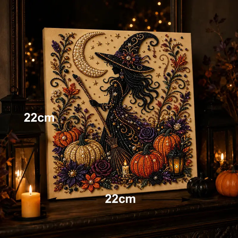 Halloween Witch pearl painting artwork with 22 cm size guide