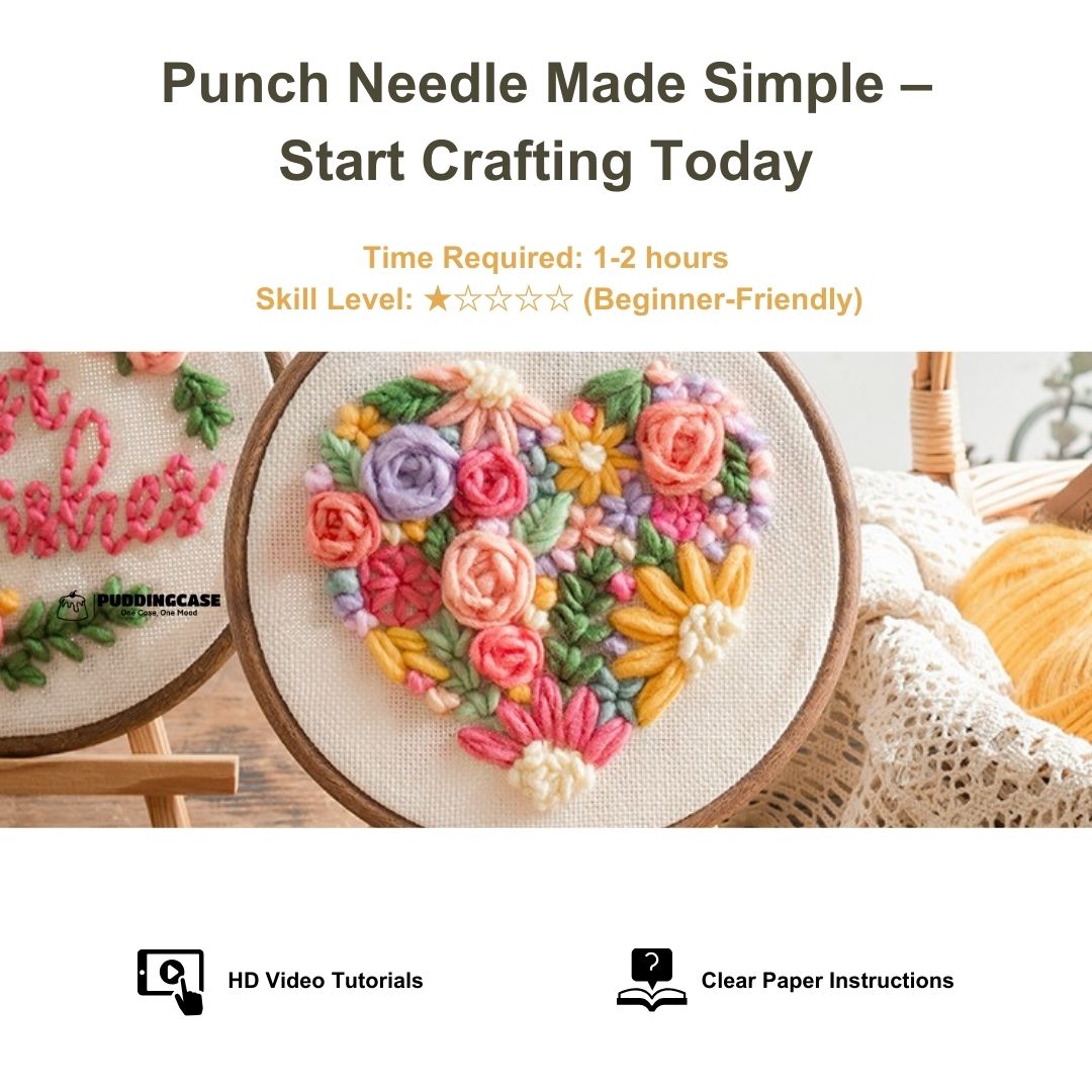 PuddingCase Beginner Punch Needle Embroidery Kit - Easy DIY Sweet Heart