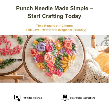 PuddingCase Beginner Punch Needle Embroidery Kit - Easy DIY Sweet Heart