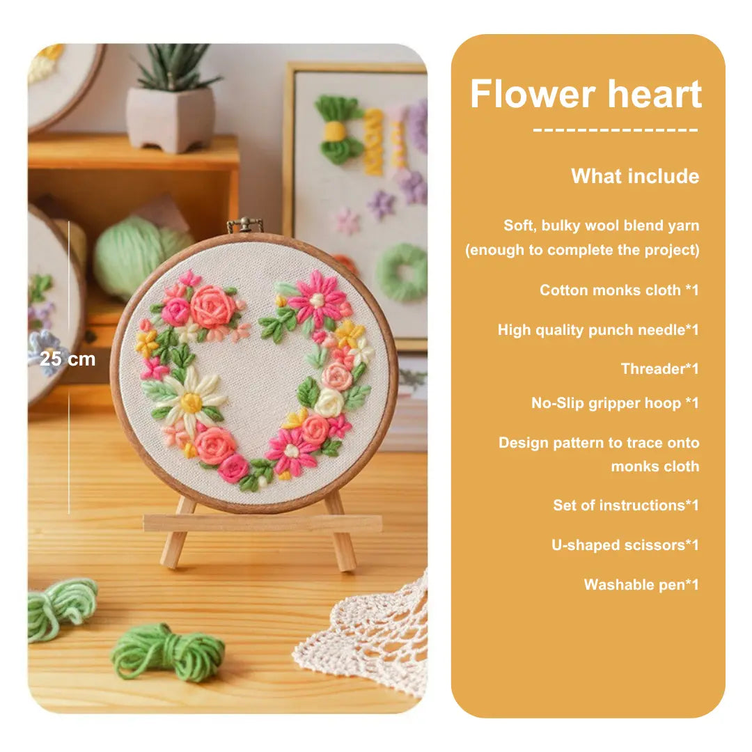 PuddingCase Beginner Punch Needle Embroidery Kit - Easy DIY Heart Include Tools - For Beginner