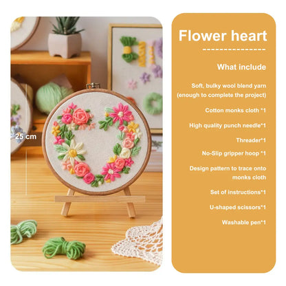 PuddingCase Beginner Punch Needle Embroidery Kit - Easy DIY Heart Include Tools - For Beginner