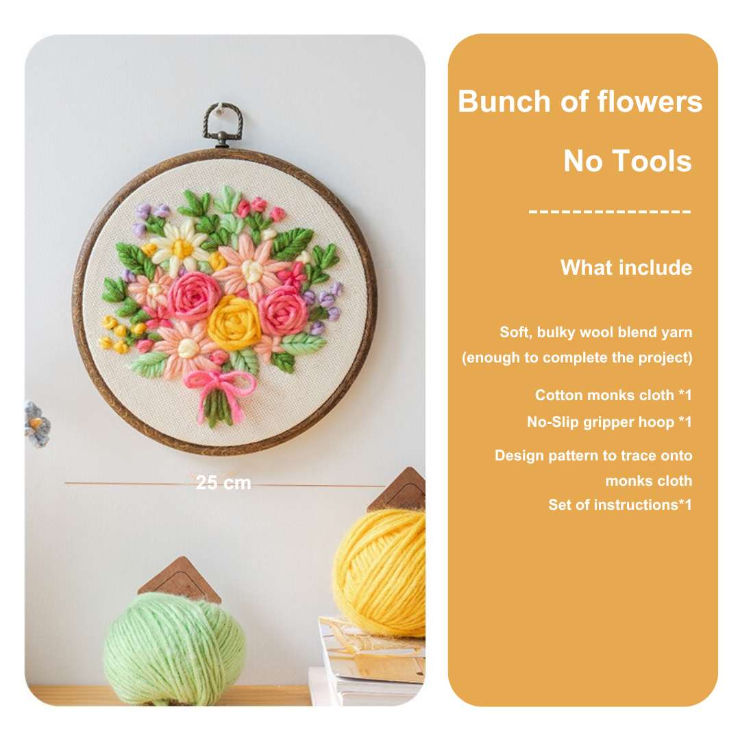 PuddingCase Beginner Punch Needle Embroidery Kit - Easy DIY Bouquet No Tools